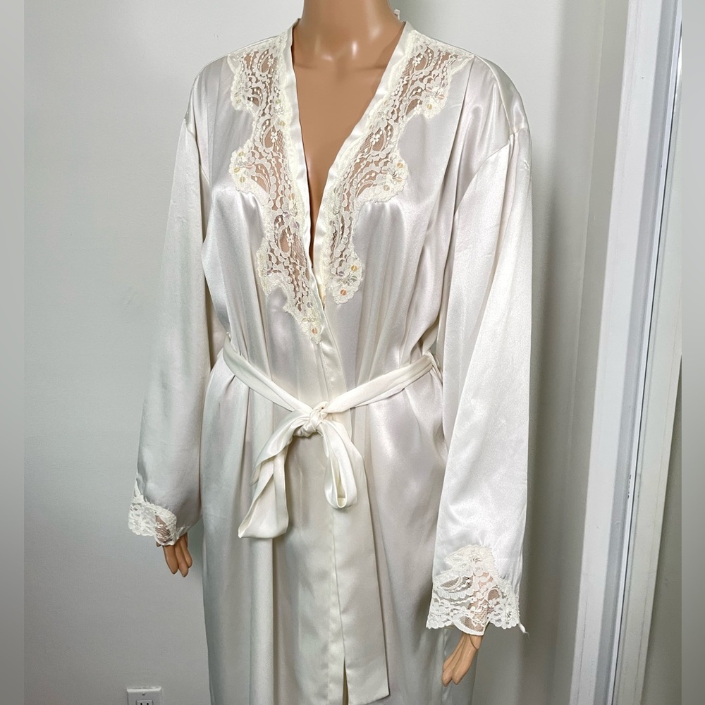 VTG Victorias Secret‎ Silky Sequin Lace Robe Satin Ivory Gold Label Bridal Y2K - Picture 7 of 11